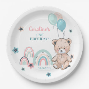 The 1st Birthday Paper Plate - cute teddy bear.