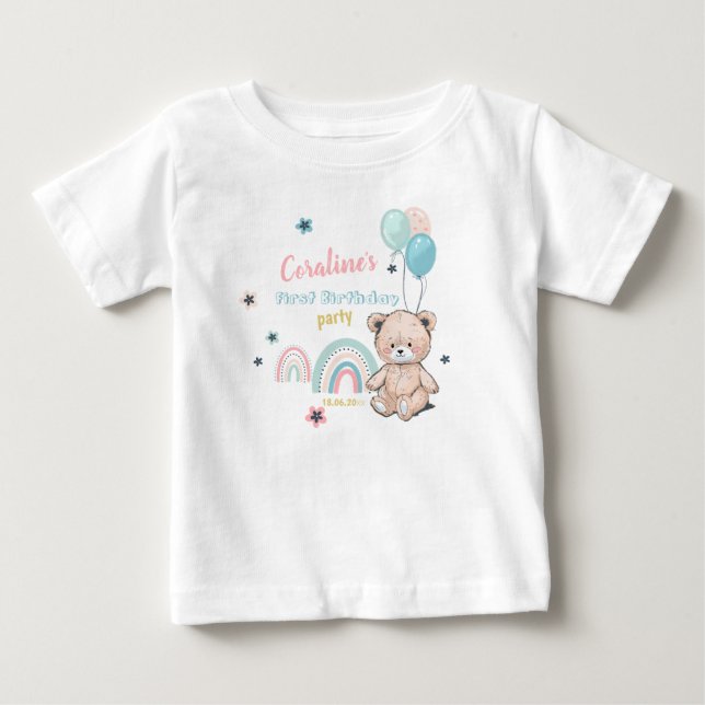 The 1st Birthday T-Shirt with a cute teddy bear (Front)