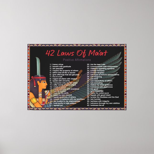 The 42 Laws Of Maat - Negative Confessions Canvas  Print (Front)