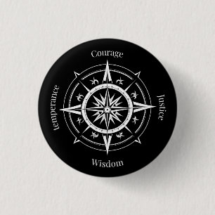 The 4 Stoic Virtues Compass 3 Cm Round Badge