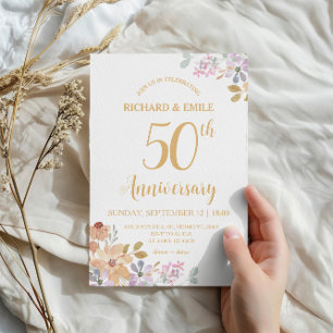 The 50th Wedding Photo Watercolor Flower Invitation