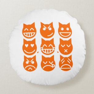 The 9 Lives of the Emoji Cat Round Cushion