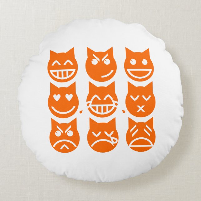 The 9 Lives of the Emoji Cat Round Cushion (Front)