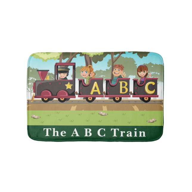 The A B C  Train Green Yellow Brown Wheels   Bath Mat (Front)