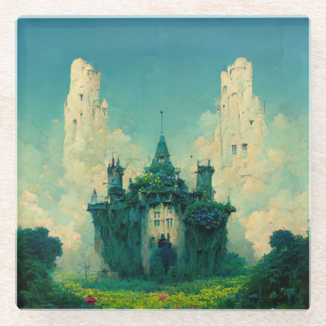 The Abandoned Chateau Fantasy Sci-Fi Glass Coaster (Front)