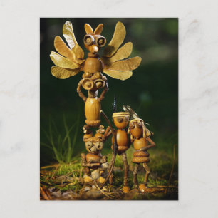 The acorn elves are playing Indian. Summer camping Postcard