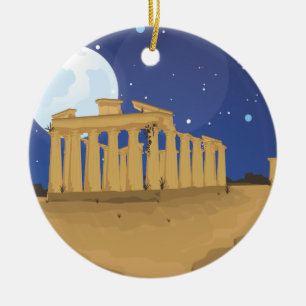 The Acropolis of Athens cartoon Ceramic Tree Decoration