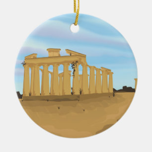 The Acropolis of Athens cartoon Ceramic Tree Decoration