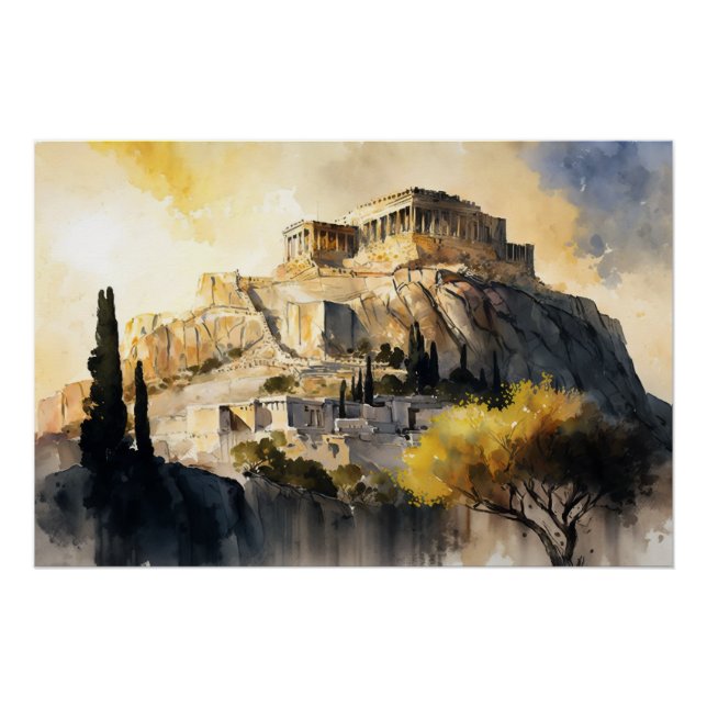 The Acropolis of Athens, oil and watercolor Poster (Front)