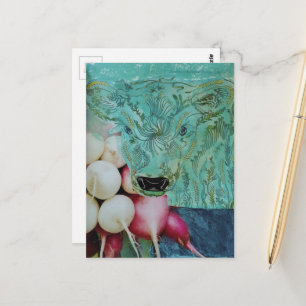 The Adorable Cow and the Radishes Collage Postcard