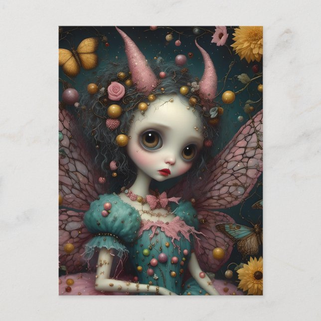 The Adorable Pink Devilish Fairy Postcard (Front)