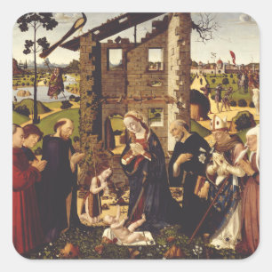 The Adoration of the Child with Saints and Donors Square Sticker