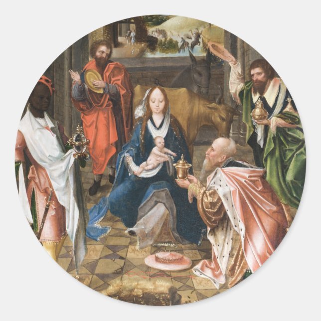 The Adoration of the Magi- jesus Holiday   Classic Round Sticker (Front)
