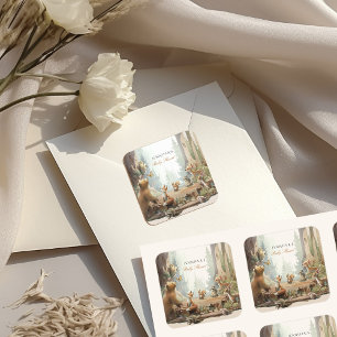 The Adventure Awaits Woodland Baby Shower Square Sticker