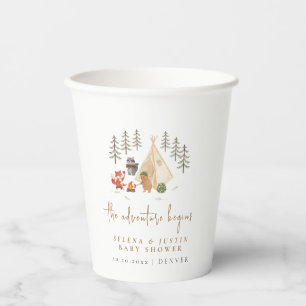 The Adventure Begins Animals Camping Baby Shower Paper Cups