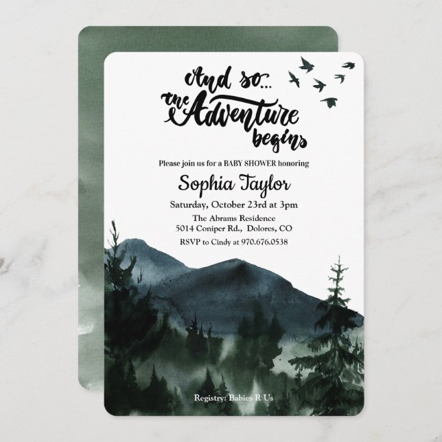 The Adventure Begins Baby Shower Invitation (Front/Back)
