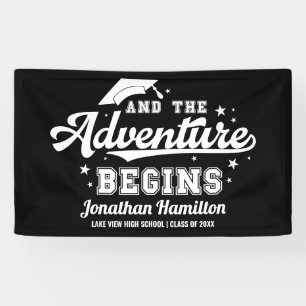The Adventure Begins Black Grad Party Banner