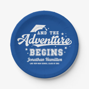 The Adventure Begins Blue Graduation Party  Paper Plate