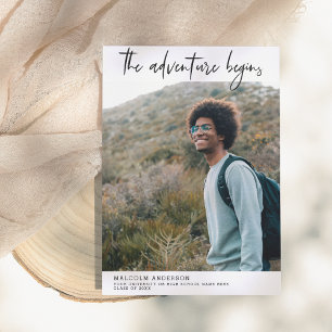 The Adventure Begins Brush Stroke Photo Graduation Invitation