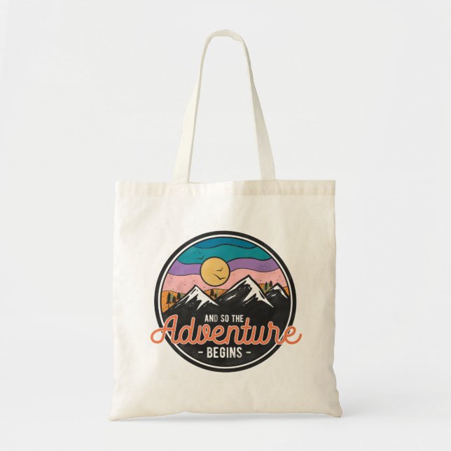 The Adventure Begins Camping Tote Bag (Front)