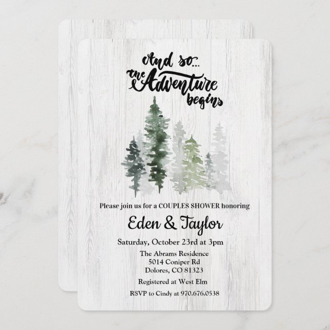 The Adventure Begins Couples Shower Invitation (Front/Back)