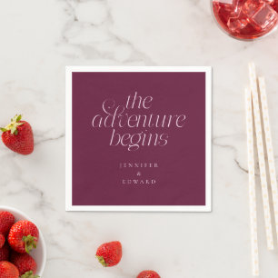 The Adventure Begins Cranberry Modern Typography Napkin