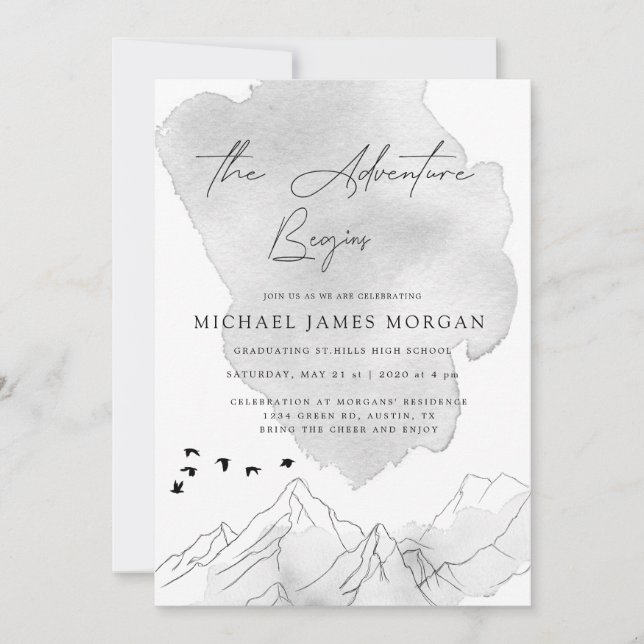 The Adventure Begins Elegant Graduation Invitation (Front)