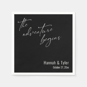 The Adventure Begins Elegant Wedding Black Napkin