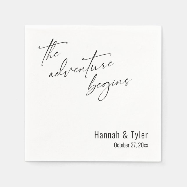 The Adventure Begins Elegant Wedding Typography Napkin (Front)