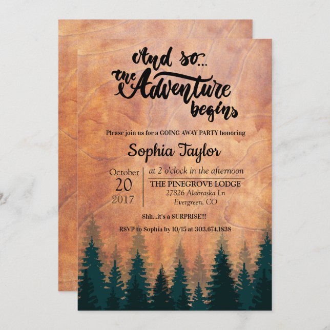 The Adventure Begins Farewell Invitation (Front/Back)