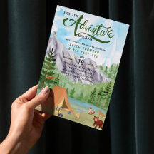 the adventure begins forest mountain baby shower
