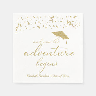 The Adventure Begins Gold Foil Graduation Party Na Napkin