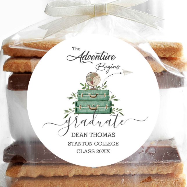 The Adventure Begins Journey Graduation Favour Classic Round Sticker (Creator Uploaded)