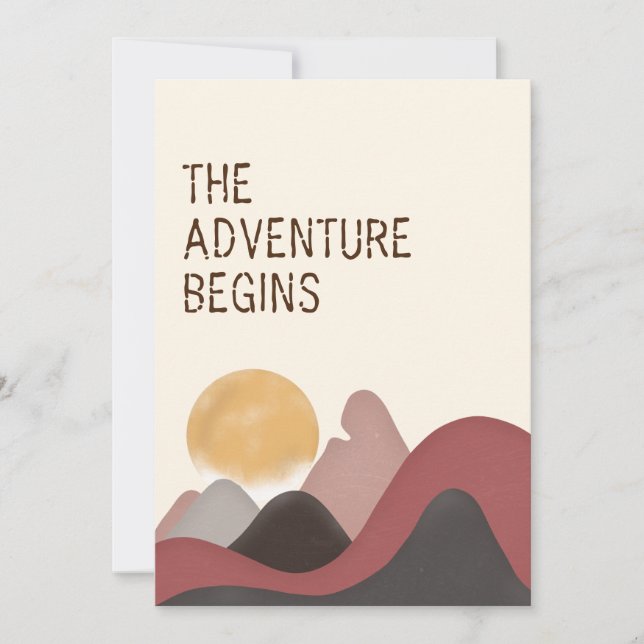 The Adventure Begins | Landscape Mountain Wedding Invitation (Front)