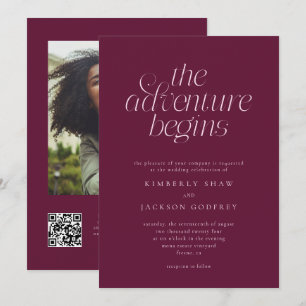 The Adventure Begins Minimalist Cranberry Wedding  Invitation
