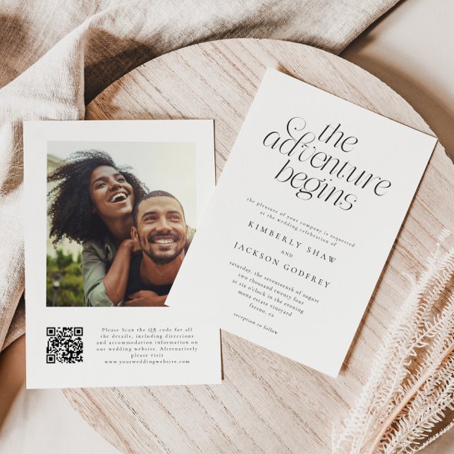 The Adventure Begins Minimalist White Wedding  Invitation (Creator Uploaded)