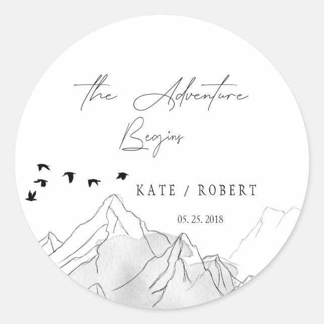 The Adventure Begins Modern Classic Round Sticker (Front)