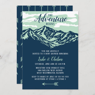 The Adventure Begins Mountain Rustic Baby Shower Invitation