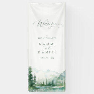 The Adventure Begins Mountain Wedding Welcome Banner