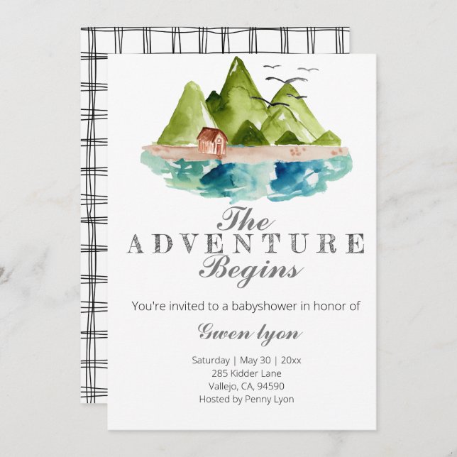 The adventure begins moutain baby shower invite (Front/Back)