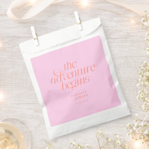 The Adventure Begins Orange Minimalist Wedding Favour Bags