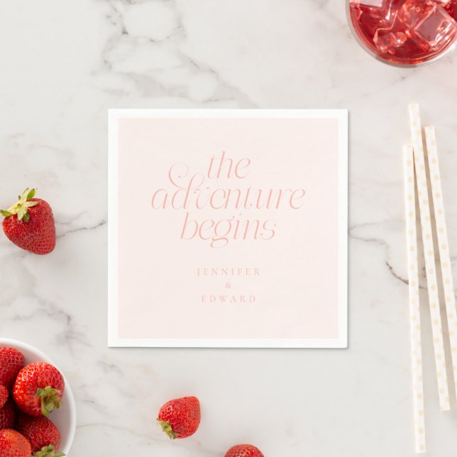 The Adventure Begins Peach Modern Typography Napkin (Insitu)