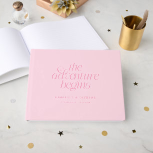 The Adventure Begins Pink Wedding Guest Book