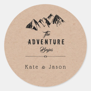 The Adventure Begins ⎥Rustic Round Sticker