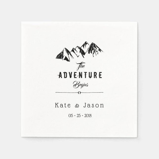 The Adventure Begins ⎥Rustic Wedding Napkin (Front)