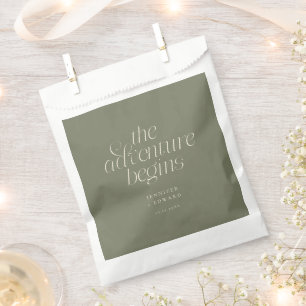 The Adventure Begins Sage Green Minimalist Wedding Favour Bags