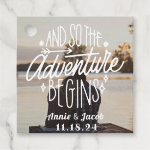 The Adventure Begins Save the Date Favour Tags