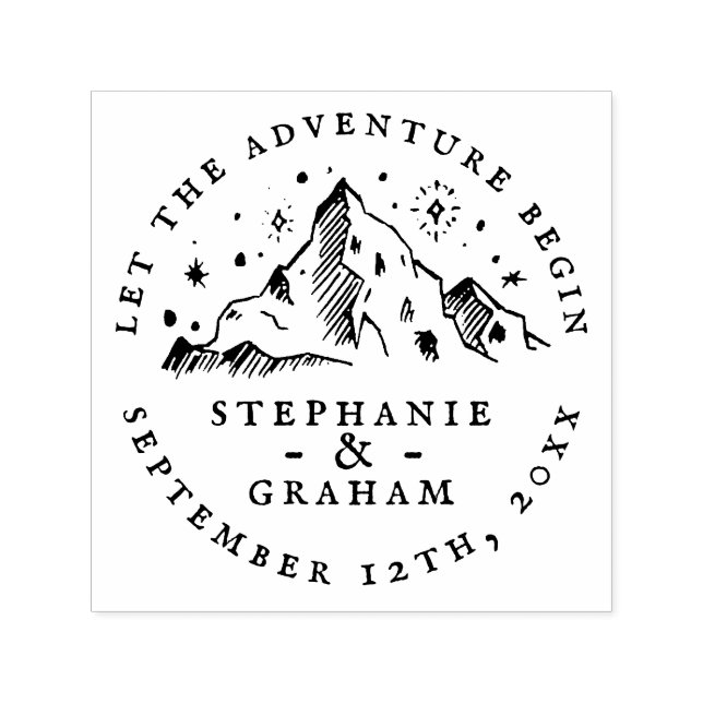 The Adventure Begins Starry Mountain Wedding Date Self-inking Stamp (Design)