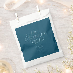 The Adventure Begins Teal Minimalist Wedding Favour Bags