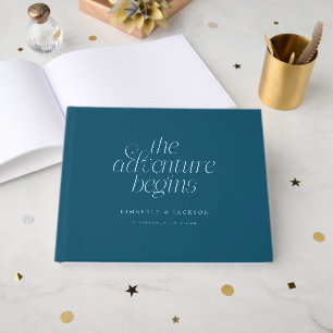 The Adventure Begins Teal Wedding Guest Book